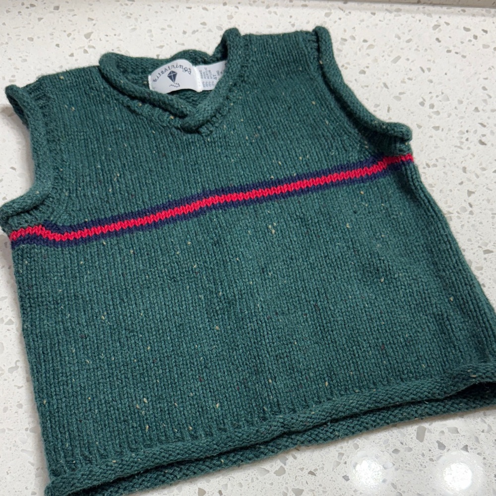 Kitestrings VTG Green Knit Vest with Red Stripe Classic preppy cute SZ 4T